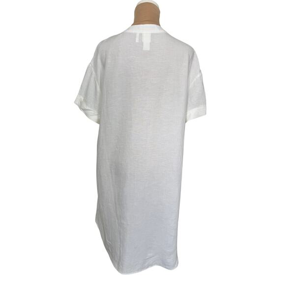 H&M Linen Blend White Shirt Dress Women’s 10 Short Sleeve V-Neck Tunic Summer - Picture 2 of 3